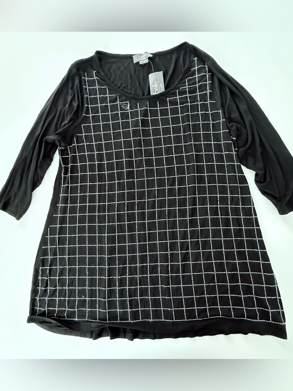 Embellished Grid Black Scoop-Neck Tunic